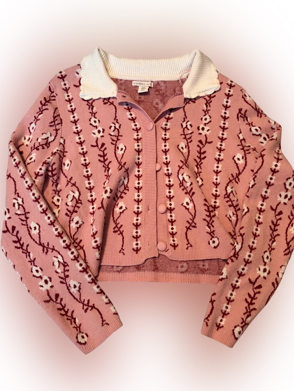 Sincerely Jules XL Pink Floral Cropped Cardigan Sweater Oversized Collar